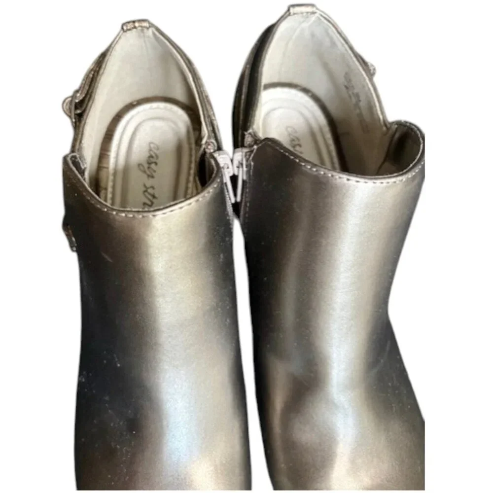 Easy Street Metallic Vegan Ankle Zip Booties - 9M - Taupe